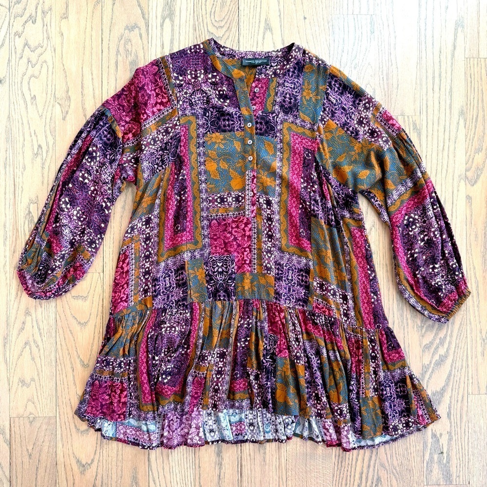 Common Collection Patchwork Bohemian Long Sleeve Dress in Multicolor Size Small